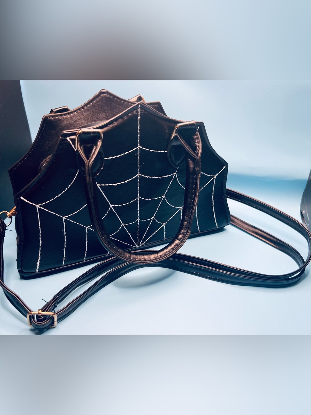 🦇Gothic Black Faux Leather Spiderweb Batwing Handbag Crossbody Bag. NWOT